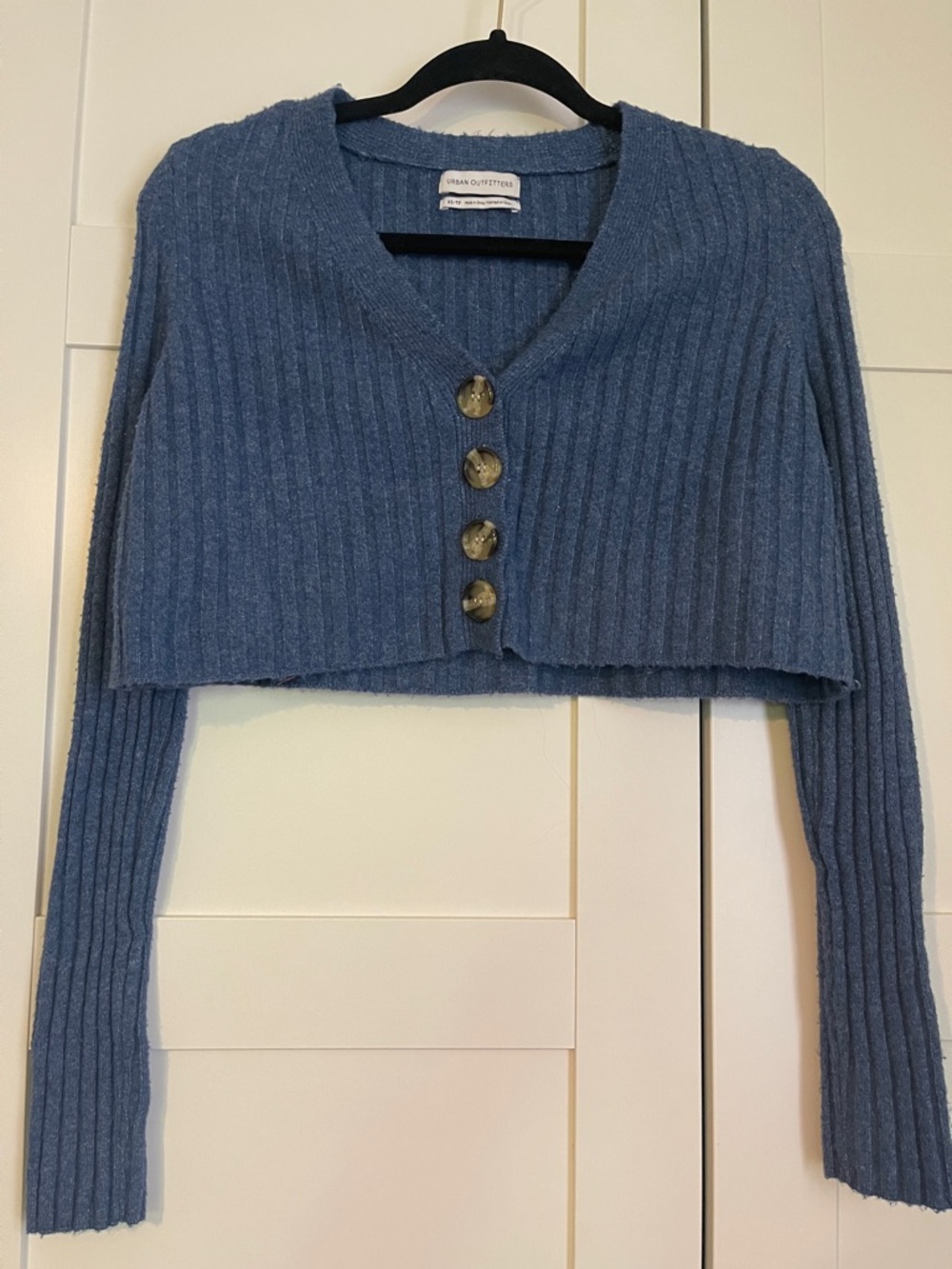 Urban Outfitters Dusty Blue Ribbed Cropped Cardigan